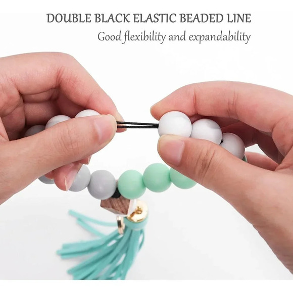 Tassel Silicone Forthee Wristlet Key  Ring Bracelet Beaded Key Chains for Women - Picture 4 of 7